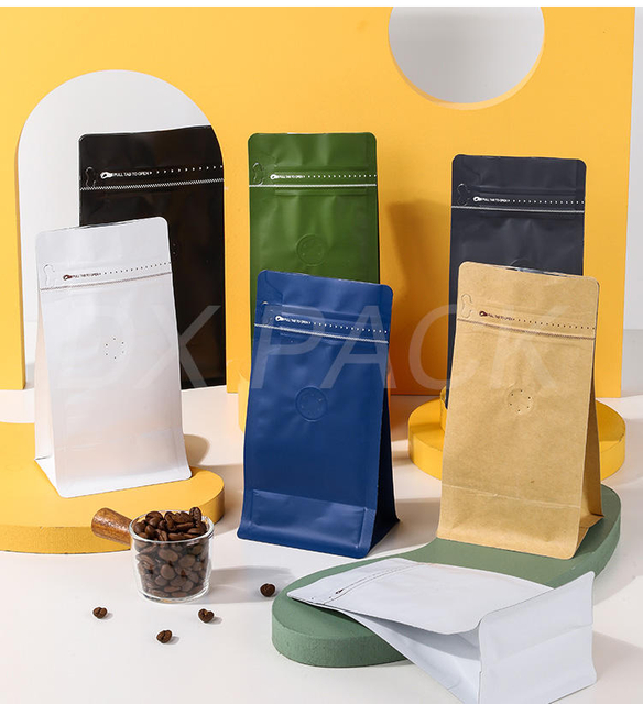 Eco friendly custom plastic aluminum foil pouch zip lock flat bottom coffee packaging bag in stock with valve