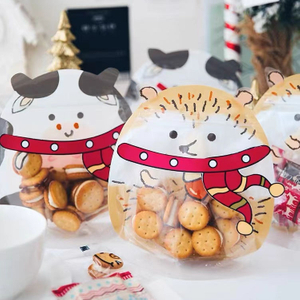 Hot sale cute cartoon zipper top plastic gift bags custom shaped bag snack nut candy clear stand up pouch