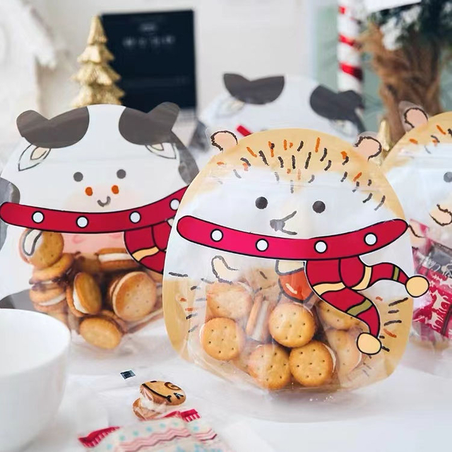 Hot sale cute cartoon zipper top plastic gift bags custom shaped bag snack nut candy clear stand up pouch