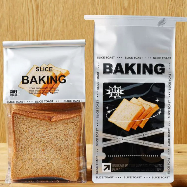 Custom Bakery Aluminum Foil Packaging Bag Bread Loaf Bagel Toast Bakery Bread Paper Bags Plastic Clear Window Bag with Tin Tie