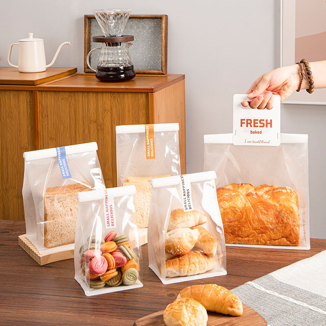 Resealable tin tie white cotton paper kraft paper cookie candy toast bag bread packaging bags with transparent window