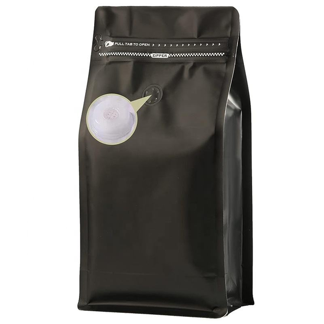 Custom Printed Matt Black Aluminum Foil 250g Flat Bottom Zipper Coffee Tea Bag with Valve
