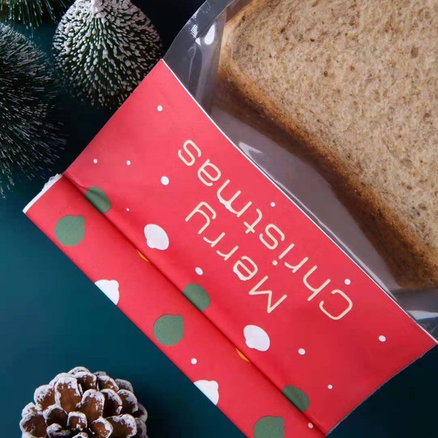 Custom Reusable Cotton Paper Bread Packaging Sandwiches Paper Bag Toast Christmas Stand up Pouch Bread Bag with Window