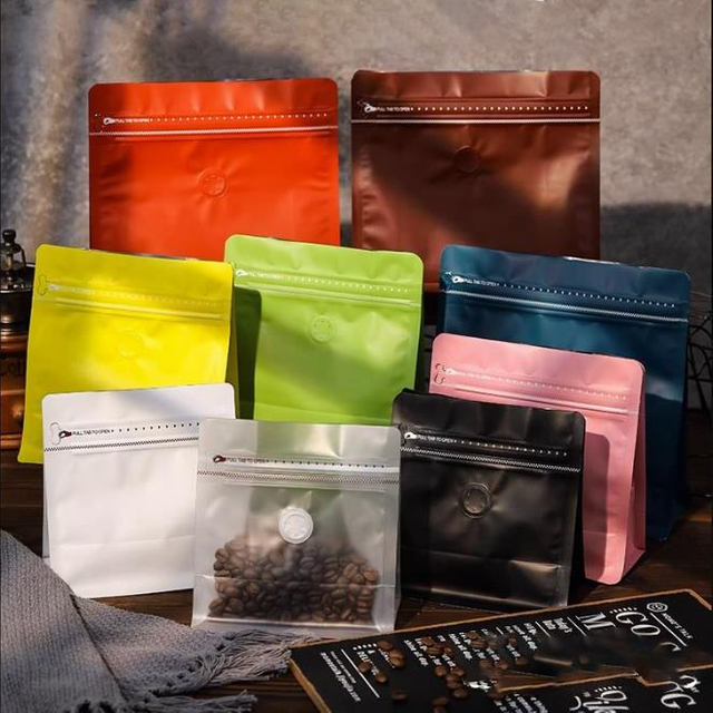 100g 250g 500g Custom Empty Flat Bottom Coffee Standing Pouch Transparent Coffee Bags Coffee Bags with valve