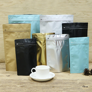 Custom Stand up Pouch Matte Aluminum Foil Coffee Bags with One Way Valve Zip Seal Tea Coffee Beans Packaging Bags