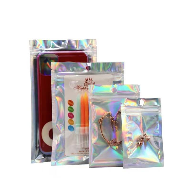 Plain laser self-sealing bags self-standing pouch color rainbow laser zipper