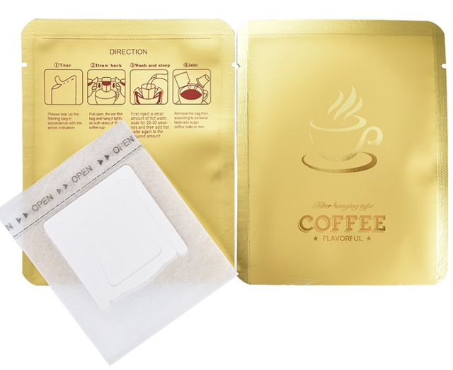 Custom Printed Laminated Aluminum Foil Hanging Ear Coffee Bags Three Sided Seal kraft paper Mylar Coffee Powder Packaging