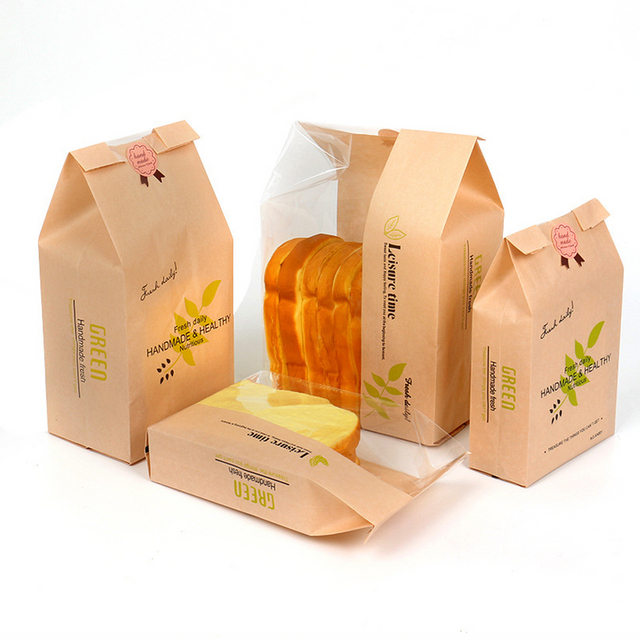 Kraft paper Mylar bags for toast bread bakery plastic window without handle customization