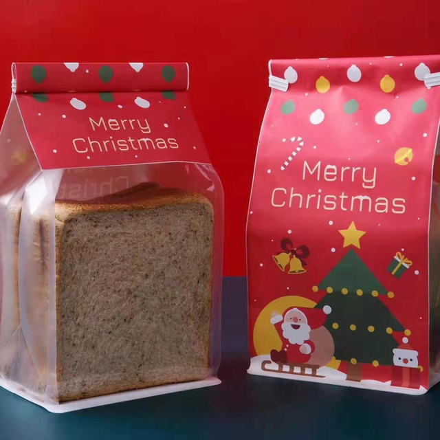 christmas square kraft paper bags for bread