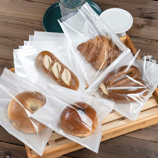 Custom logo one side plastic OPP heat seal transparent cotton paper bakery bags donut bread packaging bag