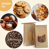 Custom eco friendly Plastic PVC Food Nuts Biscuits Brown Paper Flat Bottom Pouch Tin Tie Tab Lock Bread Bag with Window