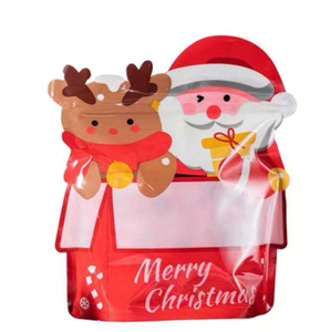 Customization Christmas Cookie Bags Santa Design Plastic Christmas Storage Bag Packaging Special Shaped Sacks Zipper Bags
