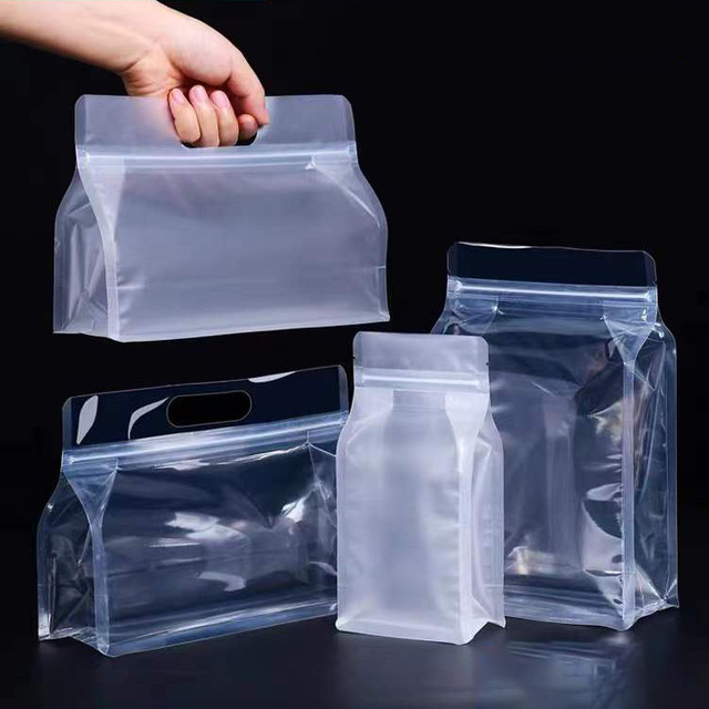 Block Square Flat Bottom Pouch Transparent Clear Plastic Food Bags Zipper