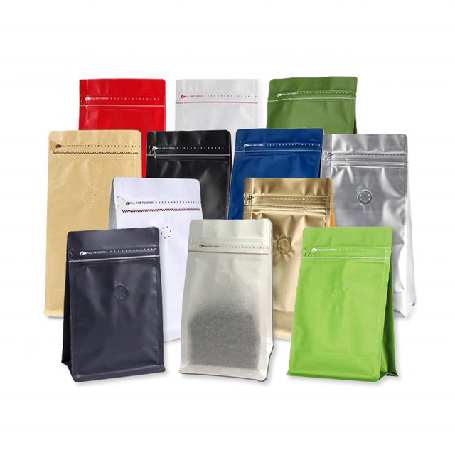 8/12/16 oz Custom Printed Eight Side Sealed Flat Bottom Pouch Coffee Packaging Bags with Valve and Zipper