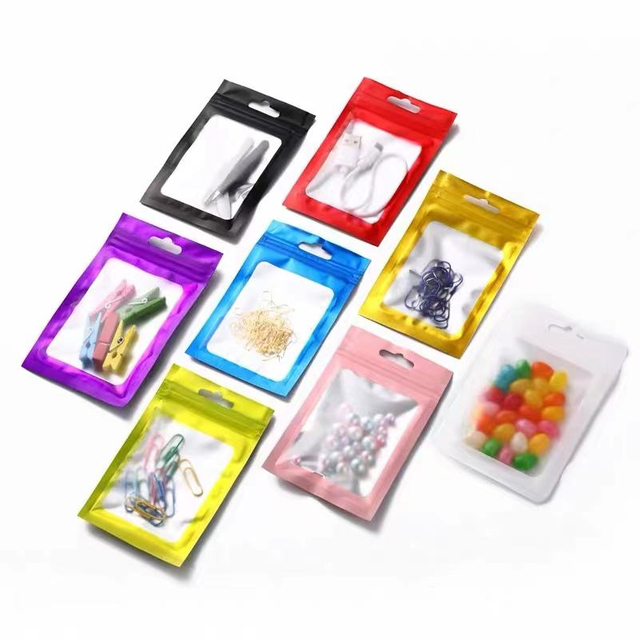 Customized Printing Matte Holographic Frosted Ziplock Plastic Three Side Seal Bags with Clear Window
