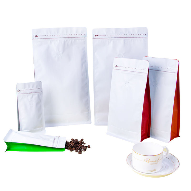 Custom Designed Vertical Coffee Powder Bags Aluminium Foil Nuts Flat Bottom Bags Coffee Bags with Valve and Zipper