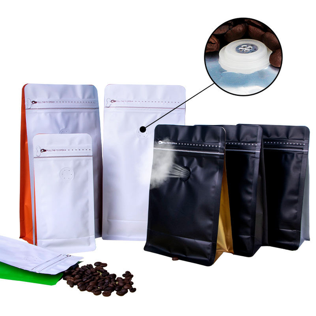 Custom Printed Aluminum Foil Empty Vertical Coffee Bag with Valve Snack Packaging Bag Side Gusset Bag