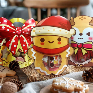 Customised Christmas Holographic Shaped bag Zip Lock Plastic Stand Up Packaging Bag for Candy Gift with Zipper