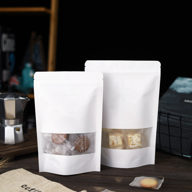 custom zipper bag printing plastic tea kraft paper sugar stand up pouch chocolates white stand up pouch with window