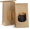 Custom eco friendly Plastic PVC Food Nuts Biscuits Brown Paper Flat Bottom Pouch Tin Tie Tab Lock Bread Bag with Window