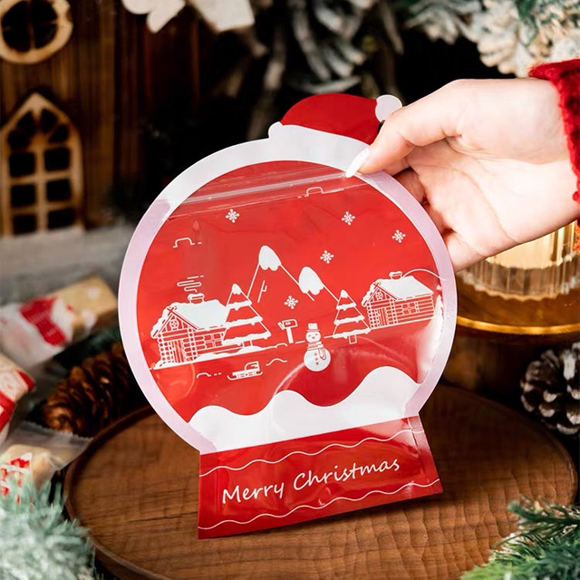 Cartoon christmas socks gift bags snack bag sealable bags for food with window